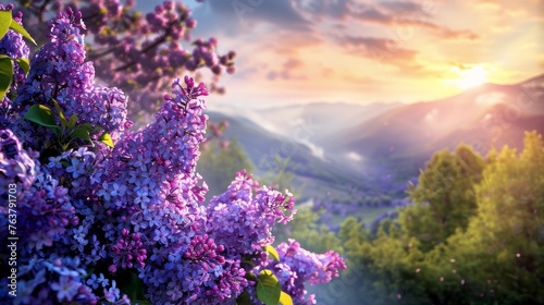 Bright and colorful flowers lilac.on the background of spring landscape.