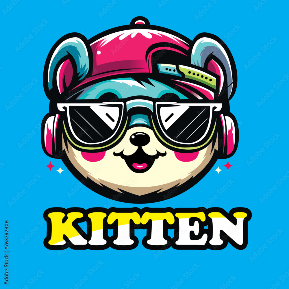 Vector design of a cat wearing earphones Vector design of a cat wearing earphones