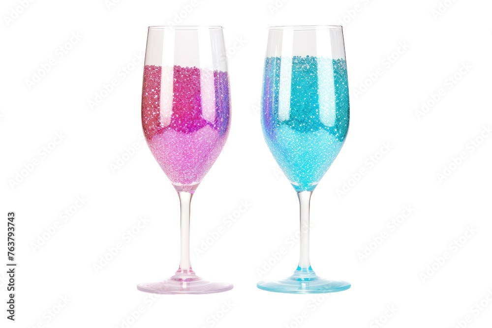 Two Wine Glasses Filled With Colorful Liquid. On a White or Clear Surface PNG Transparent Background. Two Wine Glasses Filled With Colorful Liquid. On a White or Clear Surface PNG Transparent Background.