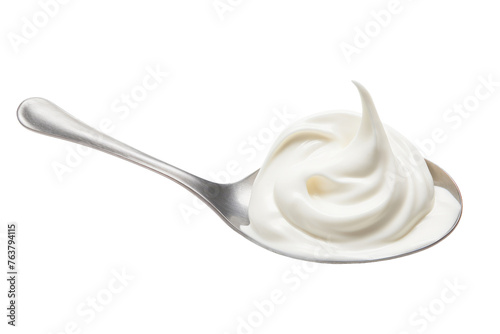 Whipped Cream on Spoon on White Table. On a White or Clear Surface PNG Transparent Background.