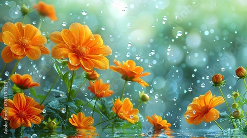 Bright flowers of the rainy season with pictures on a bright background For designing banners and greeting cards