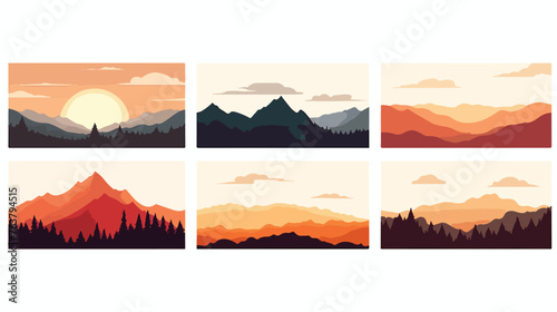 Mountain or Hill landscapes in a flat style. Natural