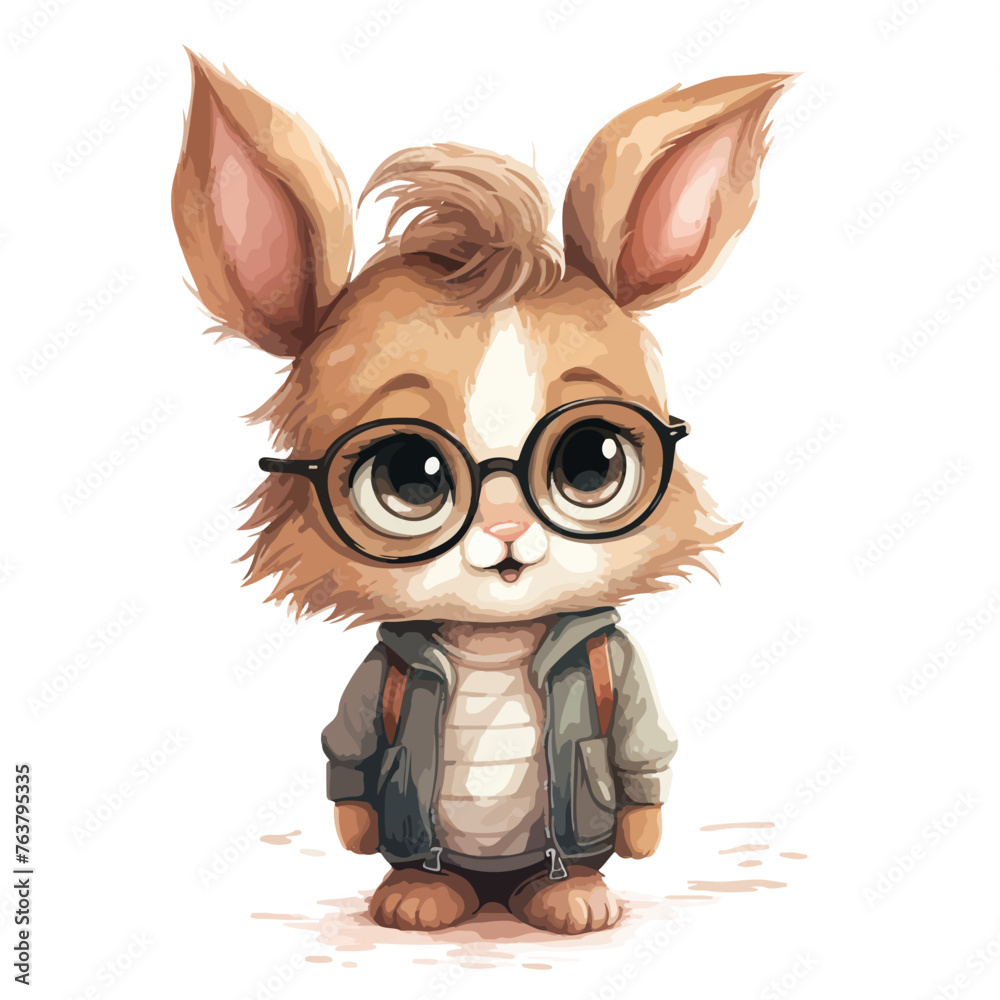 Adorable Bunny Child with Glasses clipart isolated on