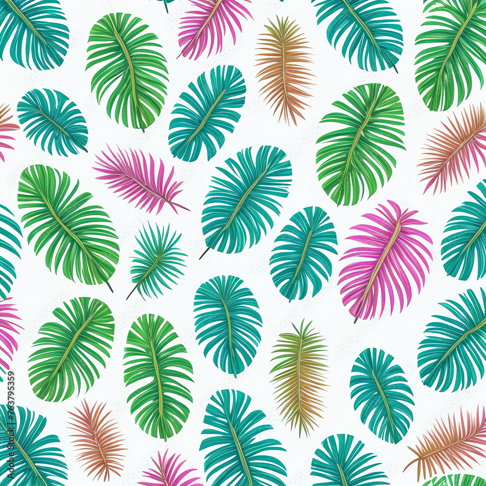 illustration pastel tropical leaves and white background wallpaper pattern