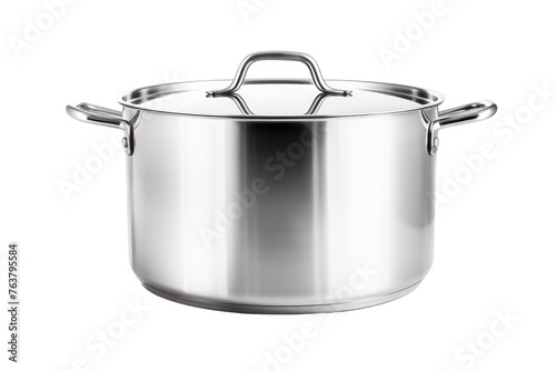 Large Stainless Steel Pot With Two Handles. On a White or Clear Surface PNG Transparent Background.