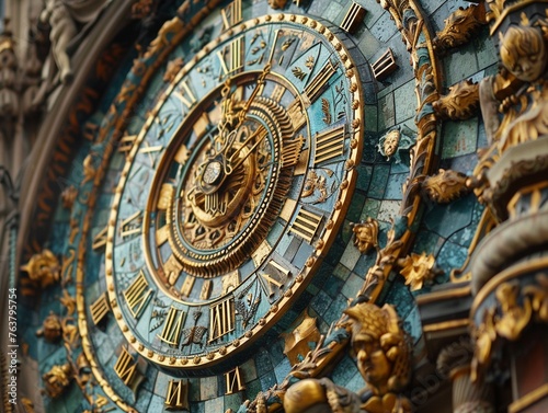 Create a captivating design featuring diverse clocks capturing the essence of ancient civilizations in each hour  intricate details symbolizing their rich histories © panyawatt
