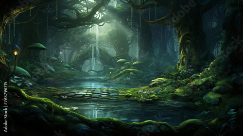 A magical forest where mythical creatures roam free. © franklin