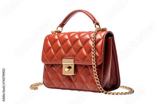 Red Handbag With Gold Lock. On a White or Clear Surface PNG Transparent Background.