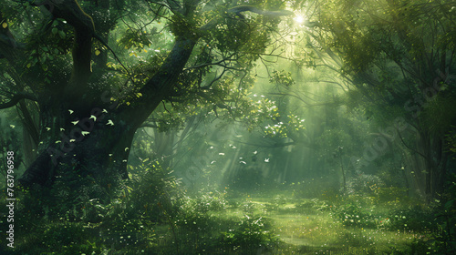 A magical forest where mythical creatures roam free.