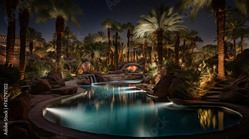 A magical oasis in the desert with palm trees © franklin