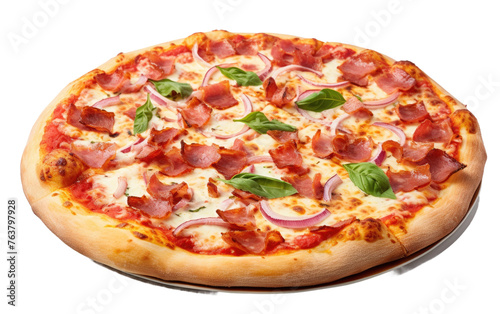 Delicious Pizza With Pepperoni, Ham, and Onions. On a White or Clear Surface PNG Transparent Background.