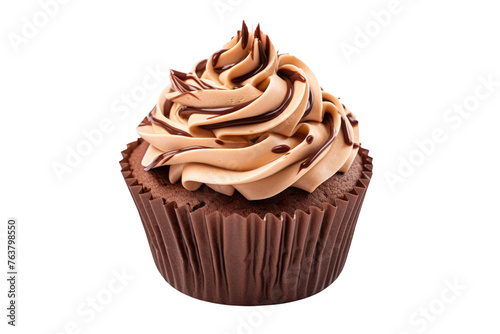 Cupcake With Chocolate Frosting on White Background. On a White or Clear Surface PNG Transparent Background.