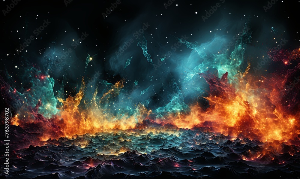 Colorful Fire and Water Explosion on Black Background
