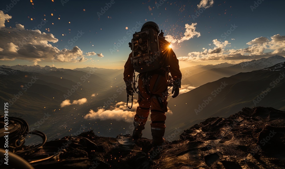Man Standing on Mountain Summit Man Standing on Mountain Summit