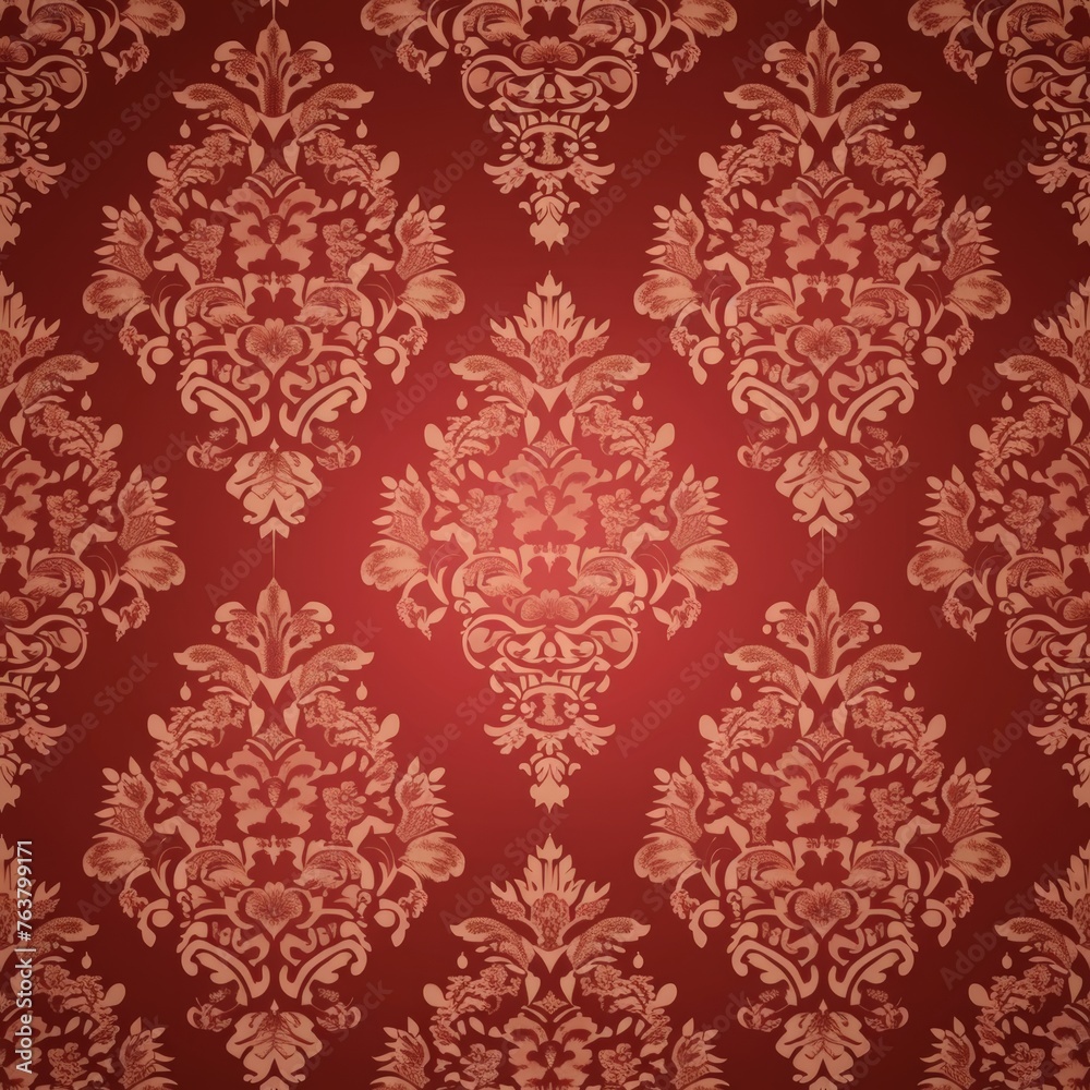 seamless red damask pattern with floral botanical motives. Abstract minimalist background. Geometric art deco texture.