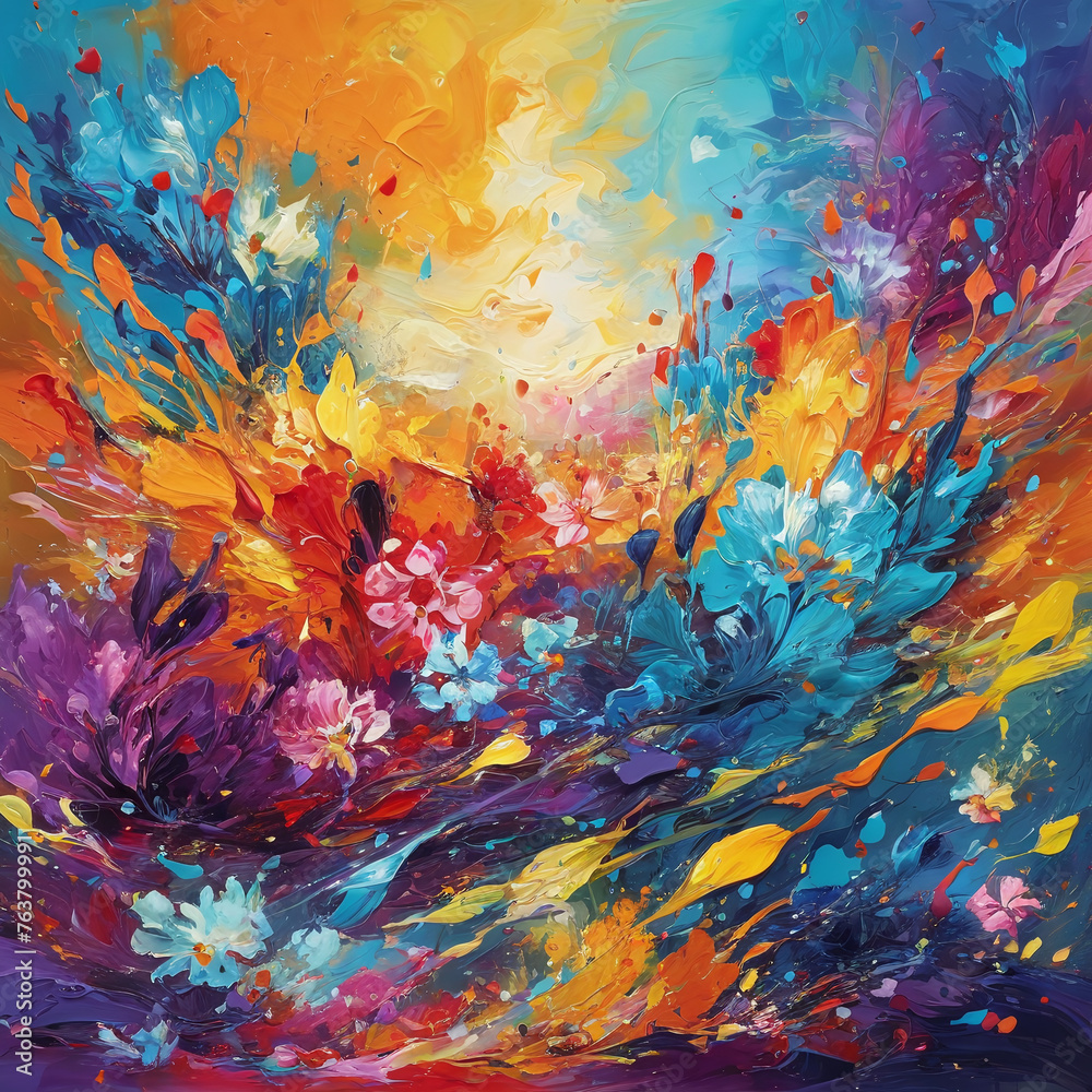 Artistic Paint Splatter and Delicate Petals, Evoking a Vibrant and Dynamic Floral Bloom Artistic Paint Splatter and Delicate Petals, Evoking a Vibrant and Dynamic Floral Bloom