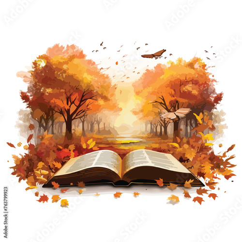 An Open Book in Autumn Park clipart isolated on white