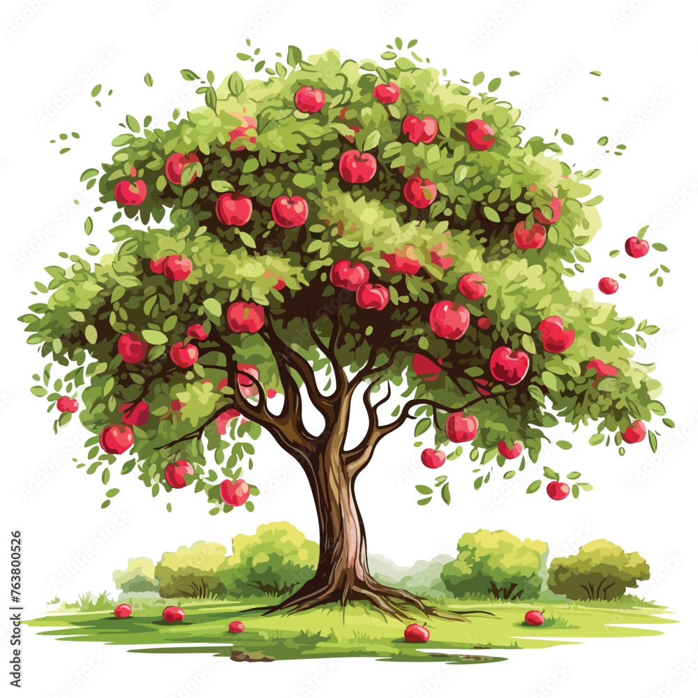 Apple Tree in Nature Scenery clipart isolated on white