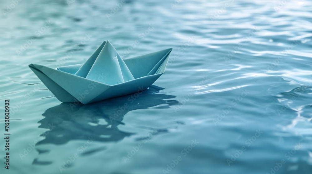 Paper Boat on Calm Blue Waters