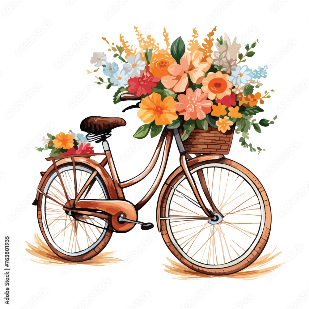 Bicycle with Flower Basket clipart isolated on white