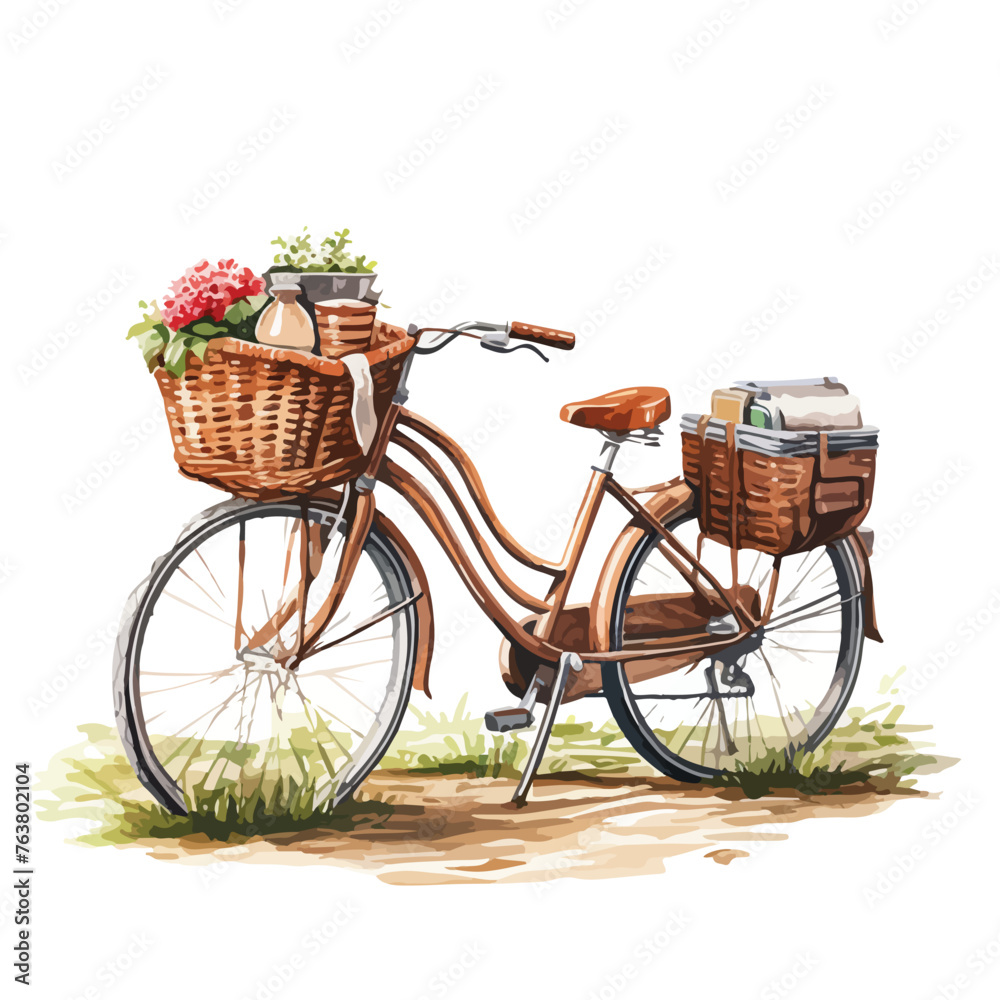 Bicycle with Picnic Basket Scenery clipart 