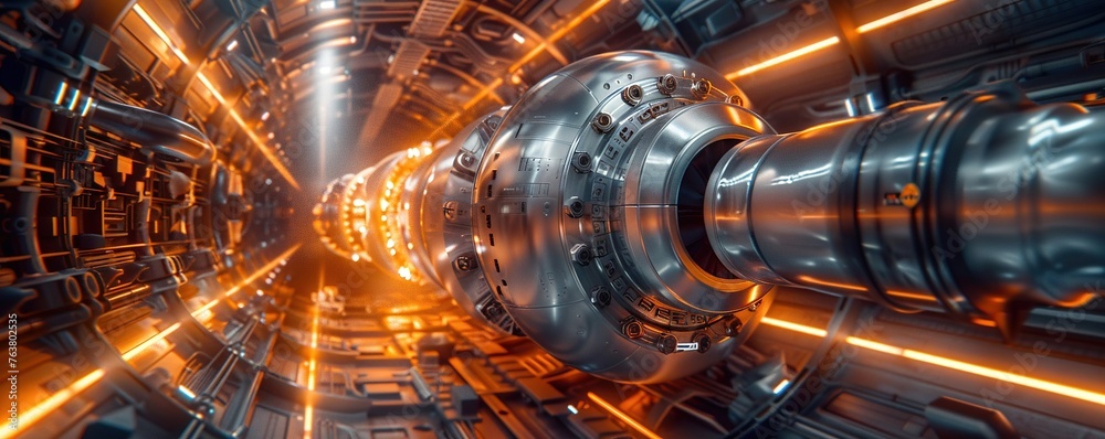 Jet Engine Labyrint In the heart of the machine, a labyrinth of metallic components gleams ...