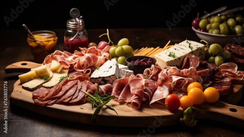 A plate of Italian antipasto with cured meats cheeses