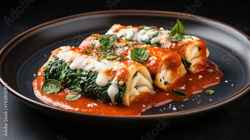 A plate of savory cannelloni stuffed with ricotta cheese