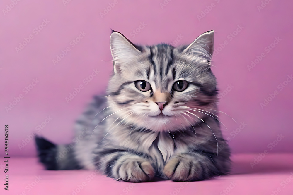 a beautiful smiling cat on pink background, cute innocent cat, AI Generative