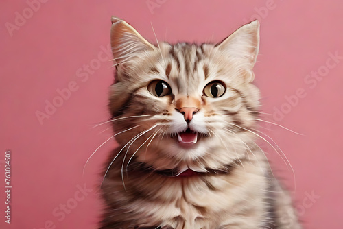 a beautiful cat smile in a colorful background, cat portrait, AI Generative