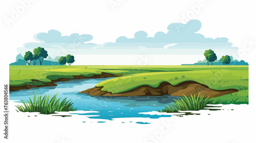 Rendered illustration of grass field and water lands