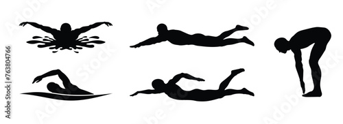 Swimmer. Silhouette of a person swimming on a white background. Graphics for designers and for decorating their work. Vector illustration.