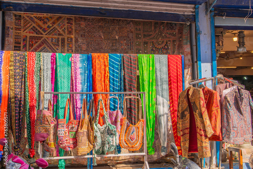 Wallpaper Mural Traditional Rajasthan dress hanging at the street at a shop in Jodhpur, India. Torontodigital.ca
