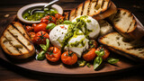 A platter of creamy burrata cheese served with roasted