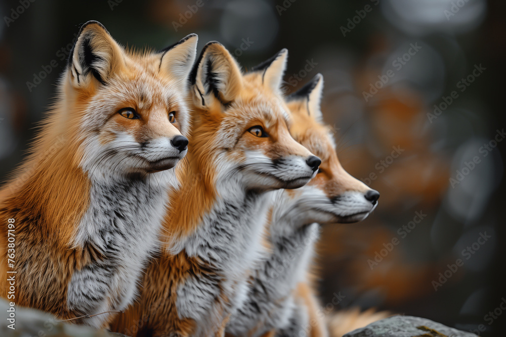 Fototapeta premium Three red foxes