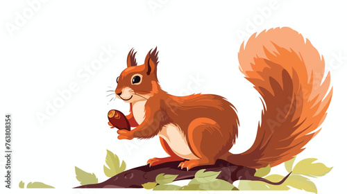 Squirrel eating nuts on the tree illustration flat vector