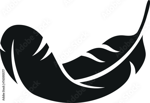 Falling light feather black icon. Bird plumage symbol