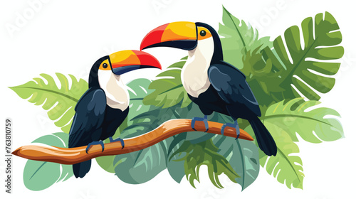 Toucan birds perched on the branch in foliage background © Nobel