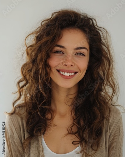 Smiling teenage brunette woman portrait