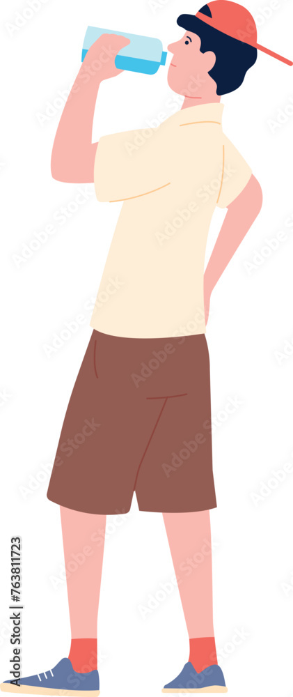 Thirsty young man drink from bottle. Water plastic container Thirsty young man drink from bottle. Water plastic container