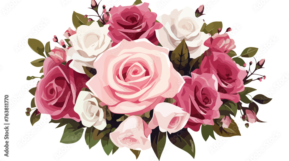 Vector bouquet of pink burgundy and white roses 