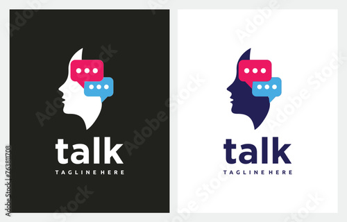 Talk Chat Bubble Face logo design vector icon 