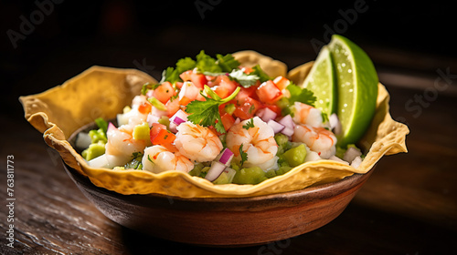 A refreshing shrimp ceviche served in a coconut shell © franklin