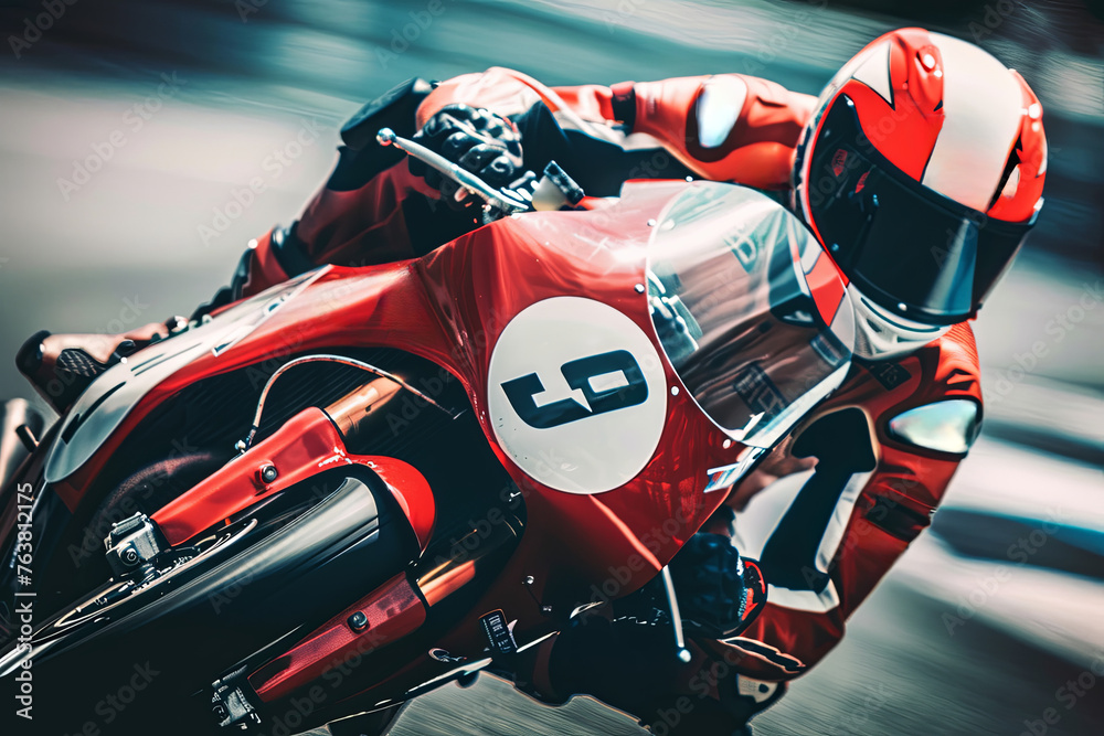 Fototapeta premium Motorcycle racer in the final stretch