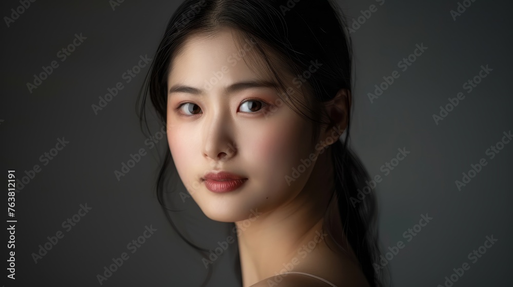Woman with dark hair smiling in a close-up portrait Woman with dark hair smiling in a close-up portrait