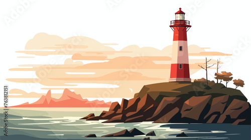 Vector flat lighthouse. Cartoon landscape flat vector
