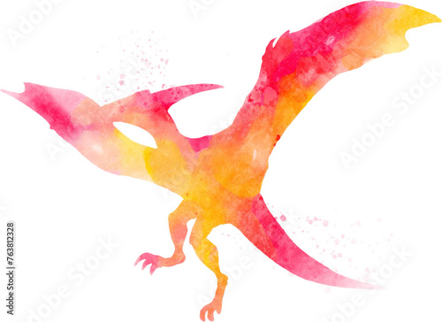 Pteranodon dinosaur silhouette watercolor cartoon character