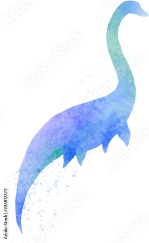 Nessie loch ness monster dinosaur silhouette watercolor cartoon character