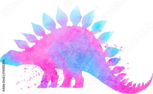 Stegosaurus dinosaur silhouette watercolor cartoon character