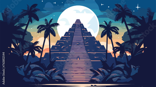Vector illustration of ancient Mayan pyramids in the